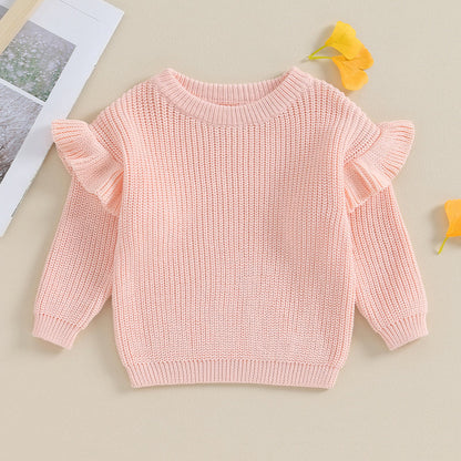 Baby Toddler Girls Sweater Solid Color Ruffle Long Sleeve Knit Spring Autumn Clothes Knitwear Pullover Top