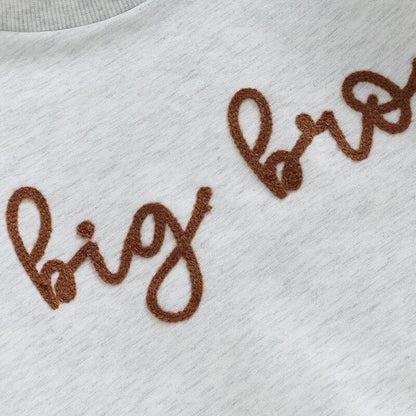 Toddler Baby Boy Long Sleeve Crewneck Letters Big Lil Bro Pullover Top or Romper Brother Matching
