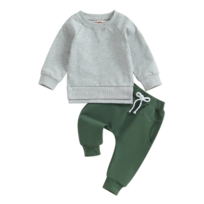 Baby Toddler Boy Girl 2Pcs Outfit Long Sleeve Crewneck Pullover Top Jogger Pant Set