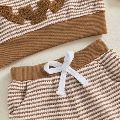 Toddler Boys Halloween 2Pcs Pants Sets Long Sleeve O Neck Pumpkin Embroidery Tops Striped Pants Sets