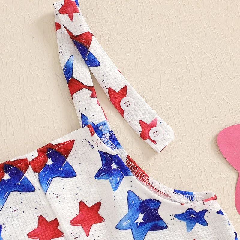 Baby Boys Girls 4th of July Romper Stars and Stripes Pattern Infant Overalls Sleeveless Tank Jumpsuit