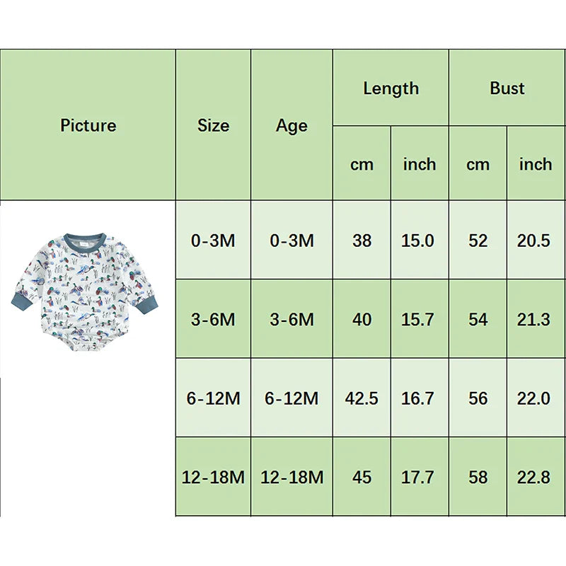 Baby Boys Fall Bodysuit Duck Print Long Sleeve Crewneck Jumpsuit Fall Spring