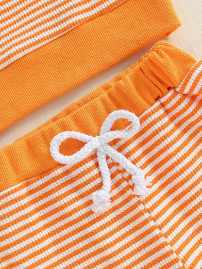 Baby Toddler Boy Girl 2Pcs Halloween Outfit Pumpkin Embroidery Boo Ghost Striped Long Sleeve Top and Elastic Jogger Pants Set