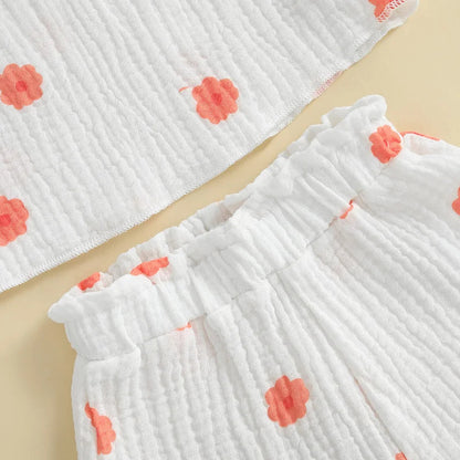 Baby Toddler Girls 2Pcs Floral Outfit Cap Sleeve T-shirt Top Elastic Waist Ruffle Shorts Summer Set