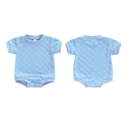 Baby Boys Girls Bodysuit Short Sleeve Crew Neck Checkerboard Summer Playsuit Romper
