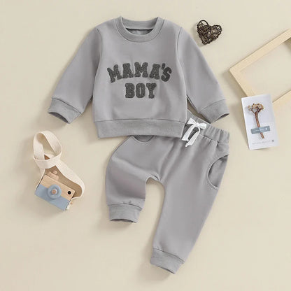 Toddler Baby Boy 2Pcs Fall Winter Outfits Long Sleeve Letter Mama's Boy Crewneck Top Jogger Pants Set