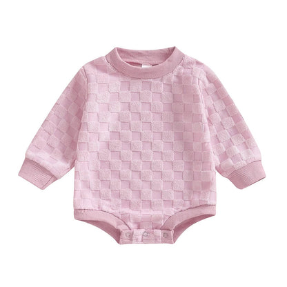 Baby Boys Girls Romper Long Sleeve Crew Neck Checkered Bodysuit Fall Playsuit