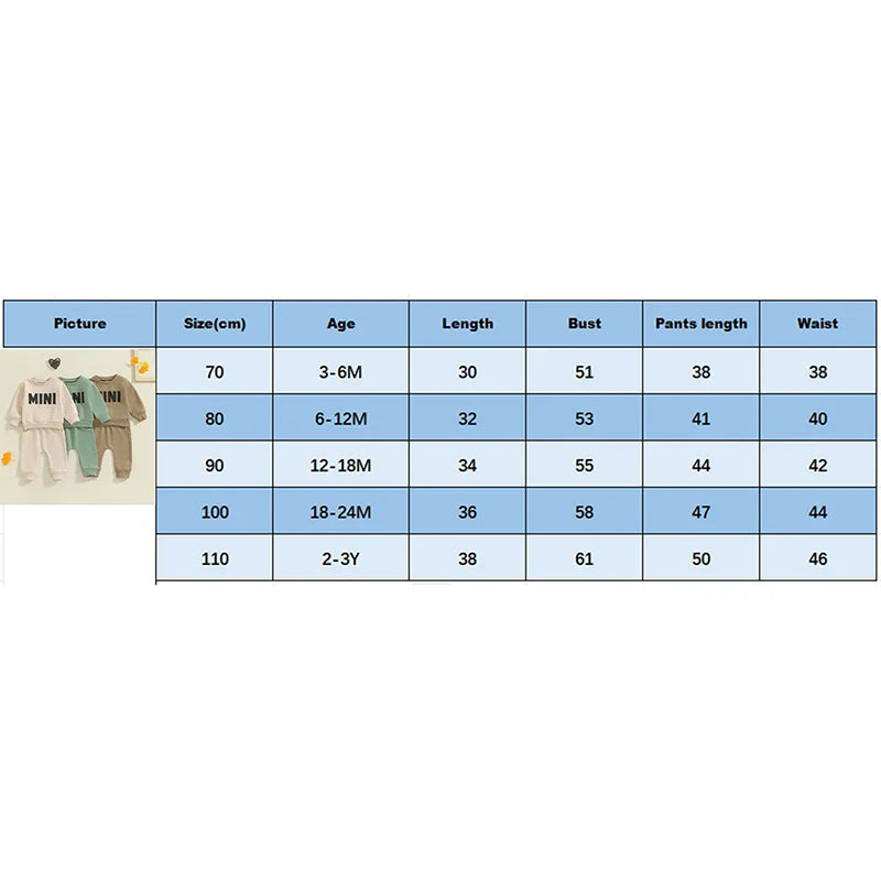 Baby Toddler Boys Girls MINI Set Letter Print Long Sleeve Round Neck Top Pockets Long Pants Outfit