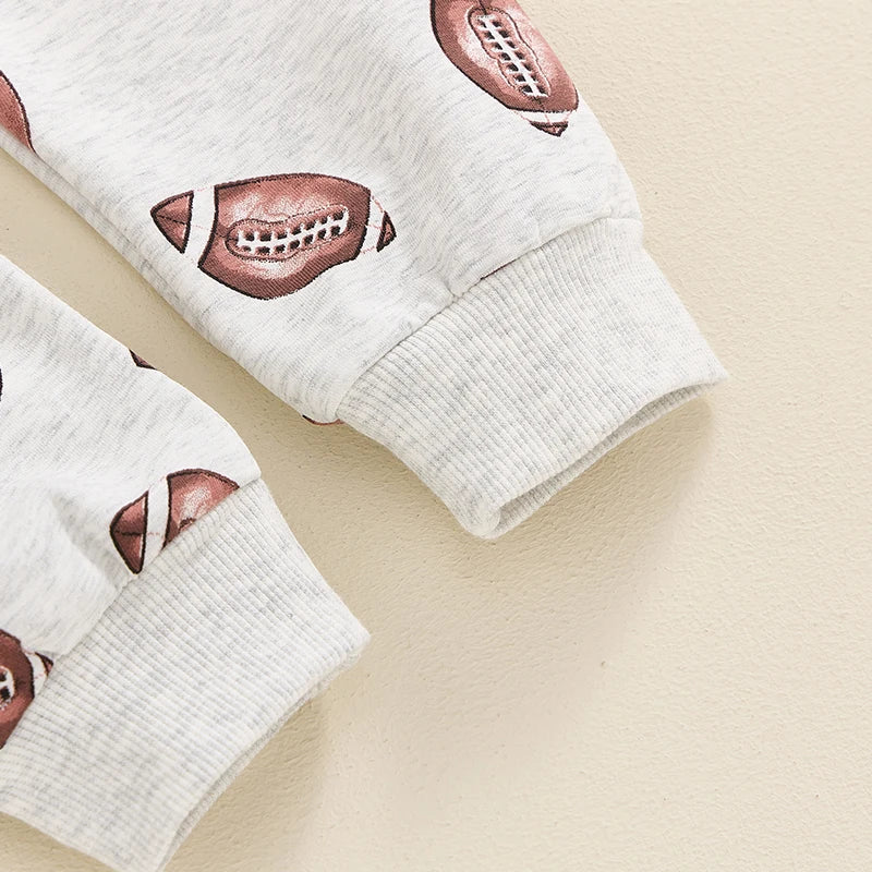 Baby Toddler Boys Girls 2Pcs Football Print Long Sleeve Round Neck Top Drawstring Pockets Pants Set