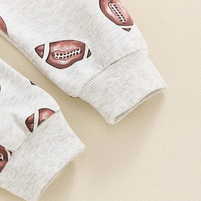 Baby Toddler Boys Girls 2Pcs Football Print Long Sleeve Round Neck Top Drawstring Pockets Pants Set