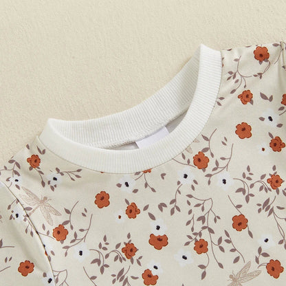 Baby Toddler Girls 2Pcs Set Floral Print Lettuce Trim Short Sleeve T-shirt Top Elastic Waist Shorts Summer Clothes Outfit