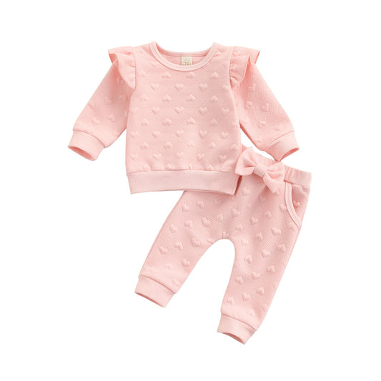2 Piece Adorable Flutter Sleeve Newborn Infant Baby Girl Autumn Long Sleeve And Pant Set
