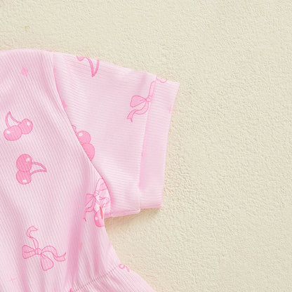 Baby Girls 2Pcs Elastic Waist Romper Floral Flowers / Bow / Strawberry Short Sleeve Bodysuit with Headband Clothes Set Outfit Spring Summer