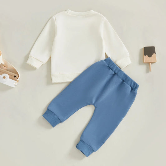 Baby Toddler Boys 2Pcs Fall Outfits Retro Truck Print Long Sleeve Sweatshirts and Long Pants Jogger Set