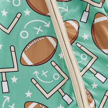 Baby Boy Long Sleeve Romper Football Print Front Zipper Jumpsuit Fall