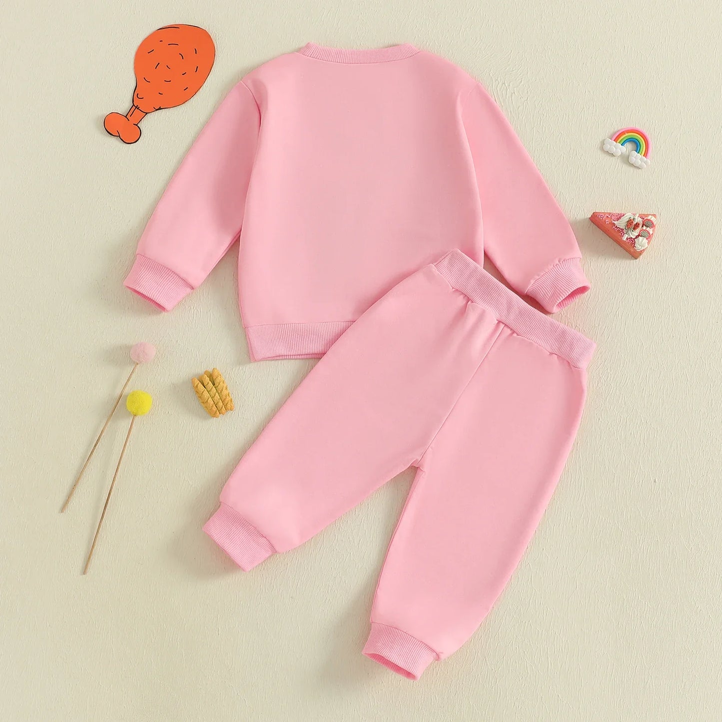 Baby Toddler Girls 2Pcs Thanksgiving Outfit Long Sleeve Turkey Gobble Embroidery Top + Pants Jogger Set Clothes