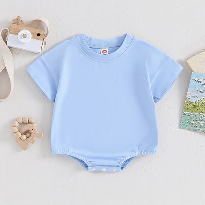 Baby Girls Boys Bubble Romper Short Sleeve Oversized Solid Color Basic Summer Clothes Bodysuit