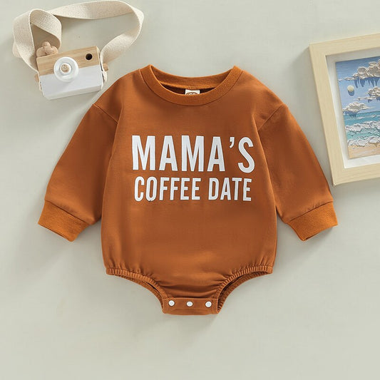 Infant Baby Boy Girl Mamas Coffee Date Print Long Sleeve Bubble Romper