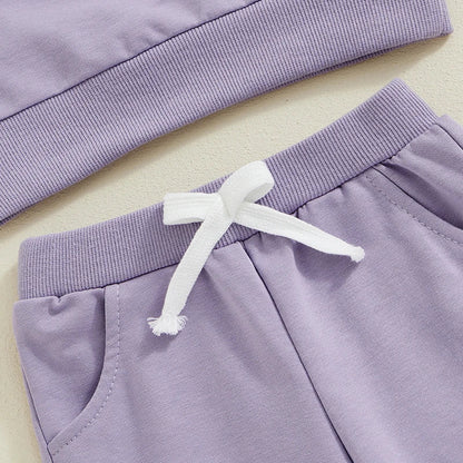 Baby Toddler Girls 2Pcs Auntie's Bestie Outfit Long Sleeve Crew Neck Embroidery Letter Top with Elastic Waist Pants Clothes Jogger Set