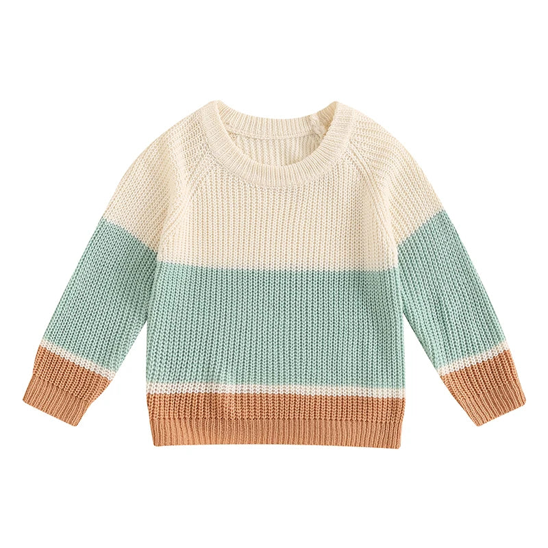 Baby Toddler Boys Girls Sweater Casual Contrast Color Stripes Warm Knitted Long Sleeve Pullover Top