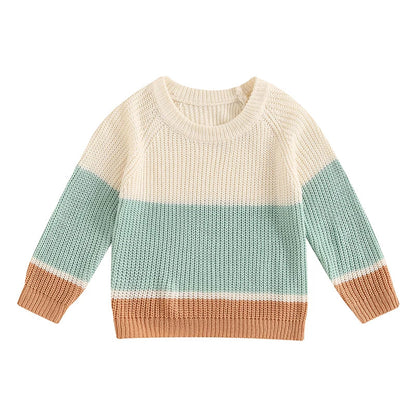 Baby Toddler Boys Girls Sweater Casual Contrast Color Stripes Warm Knitted Long Sleeve Pullover Top