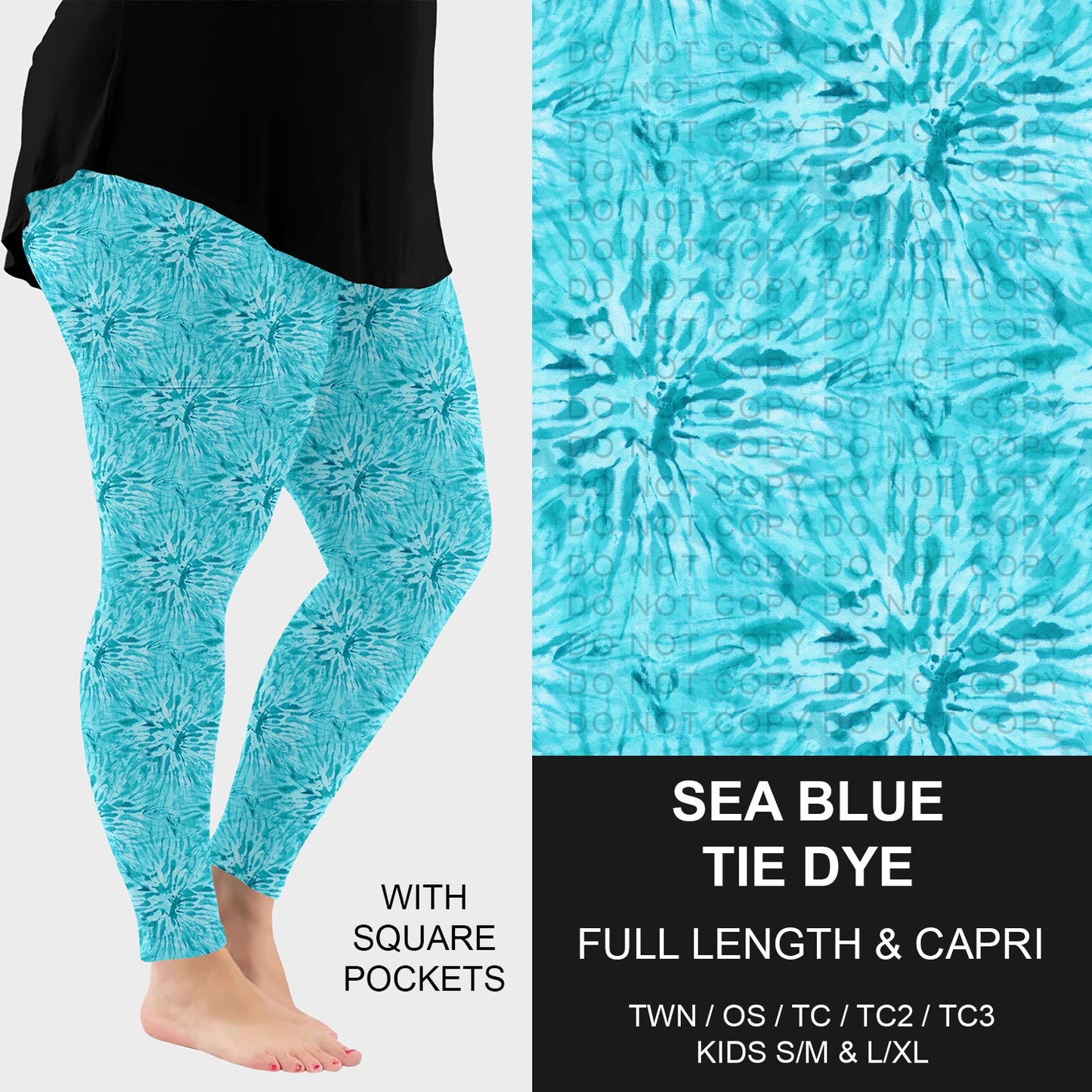 B279 - Preorder Sea Blue Tie Dye Leggings w/ Pockets (Closes 3/18. ETA: late May)
