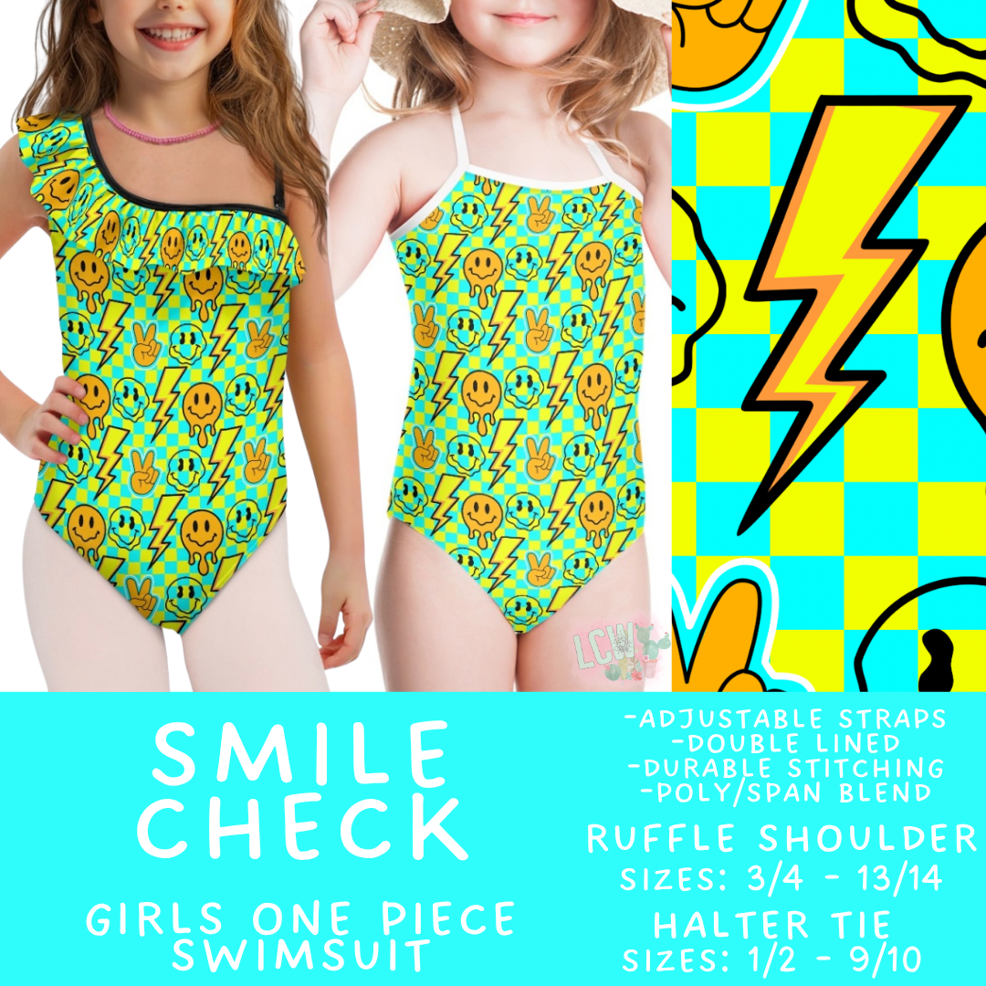 Batch #543 - Pool Party 2 - Closes 6/15 - ETA early/mid August - Smile Check Girl's Swimsuit