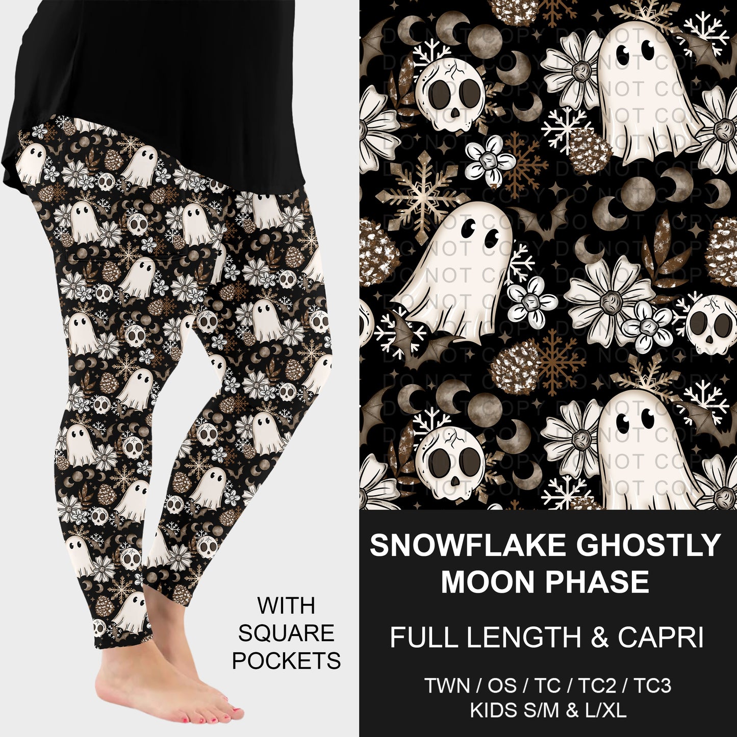 B303 - Preorder Snowflake Ghostly Moon Phase Leggings w/ Pockets (Closes 7/26. ETA: early Oct.)