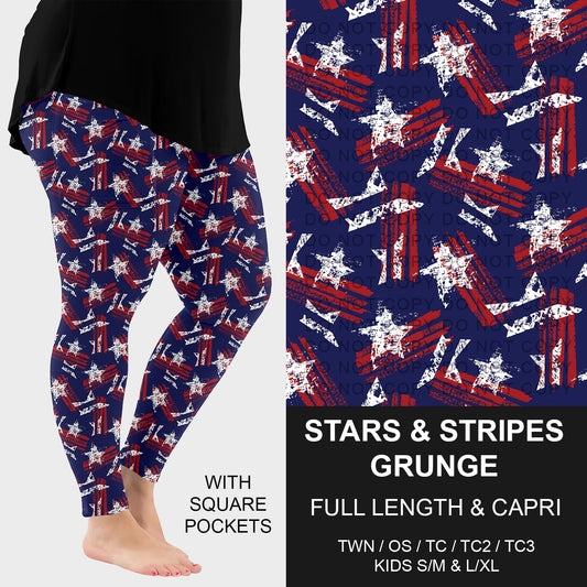 B284 - Preorder Stars and Stripes Grunge Leggings w/ Pockets (Closes 4/12. ETA: early June)