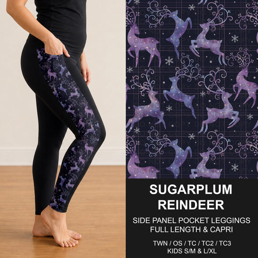 B312 - Preorder Sugarplum Reindeer Side Panel Pocket Leggings (Closes 9/13. ETA: mid Nov.)