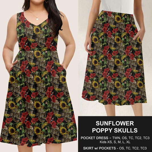 B285 - Preorder Sunflower Poppy Skulls Dress/Skirt with Pockets (Closes 4/15. ETA: mid June)