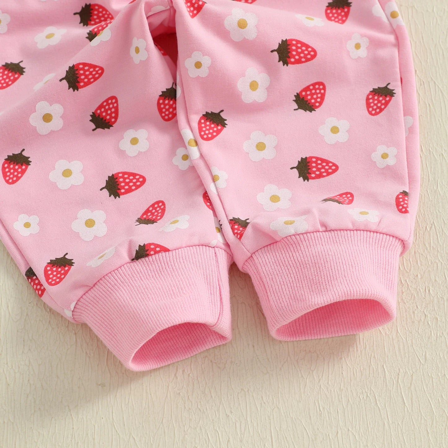 Baby Toddler Girl 2Pcs Fall Outfit Strawberry Flower Print Crew Neck Long Sleeve Top with Jogger Pants Set