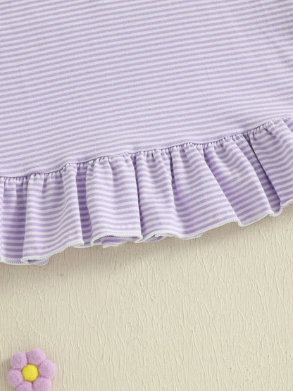 Baby Toddler Kids Girl Halloween Striped Dress Pumpkin Black Cat Embroidered Short Sleeve Ruffled Dress Cute Fall Clothes