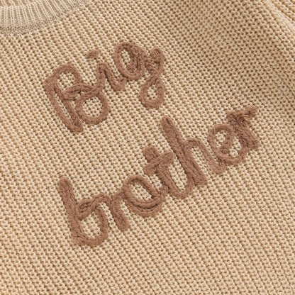Toddler Kids Boys Sweaters Cotton Long Sleeve Letter Embroidery Big Brother Pullover Loose Knitwear Top
