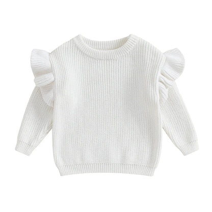 Baby Toddler Girls Sweater Solid Color Ruffle Long Sleeve Knit Spring Autumn Clothes Knitwear Pullover Top