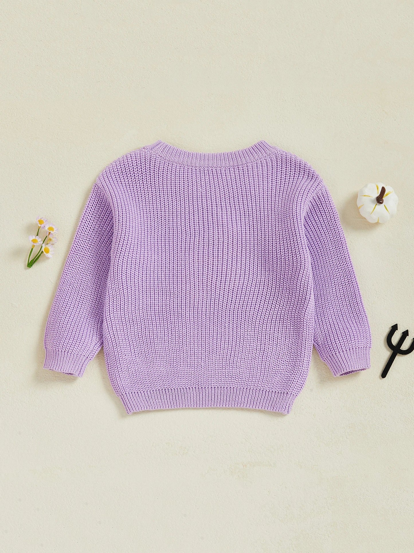 Baby Toddler Kids Girl Halloween Sweater Long Sleeve Round Neck Ghost Flower Embroidery Knit Pullover Top
