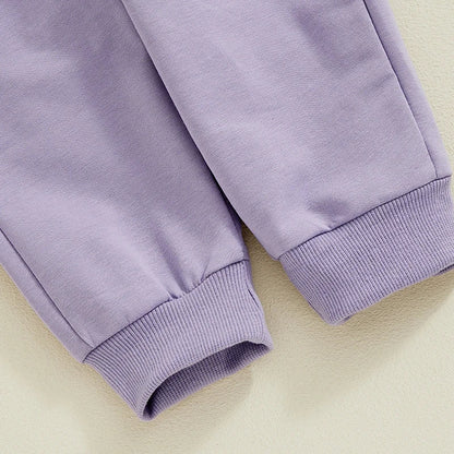 Baby Toddler Girls 2Pcs Auntie's Bestie Outfit Long Sleeve Crew Neck Embroidery Letter Top with Elastic Waist Pants Clothes Jogger Set