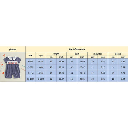 Baby Girl 4th of July Romper Smocked Plaid Pattern American Flag Embroidery Ruffled Doll Collar Short Sleeve Jumpsuit