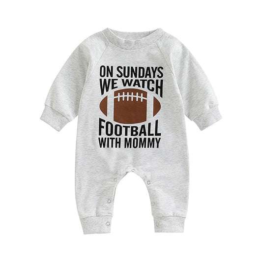 Infant Baby Girl Boy Romper On Sundays We Watch Football With Daddy Mommy Jumpsuit Long Sleeve Pants