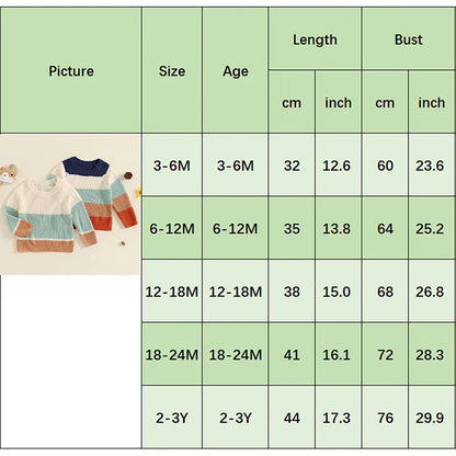 Baby Toddler Boys Girls Sweater Casual Contrast Color Stripes Warm Knitted Long Sleeve Pullover Top