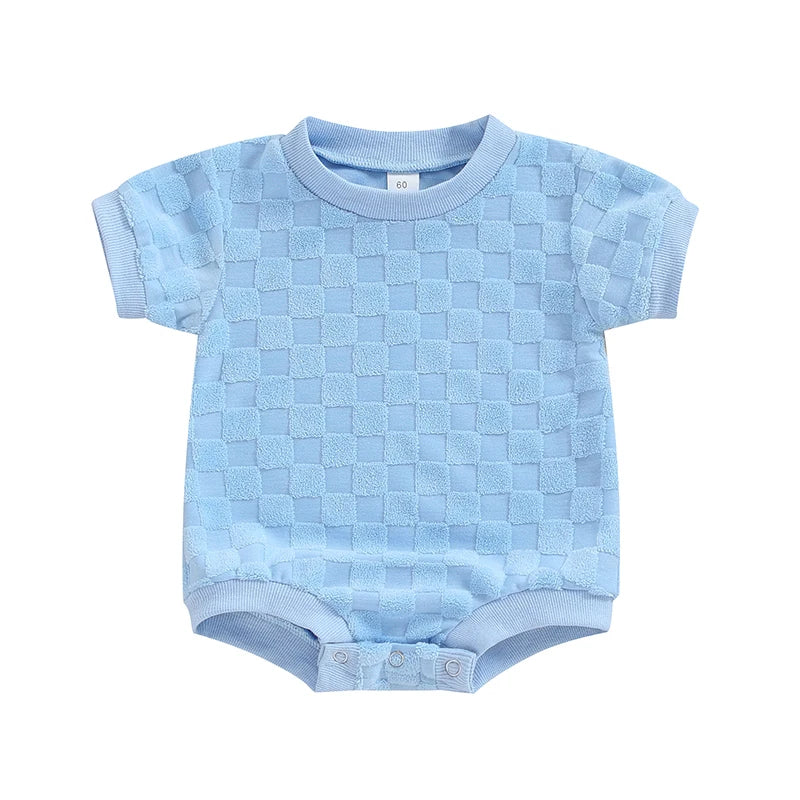 Baby Boys Girls Bodysuit Short Sleeve Crew Neck Checkerboard Summer Playsuit Romper