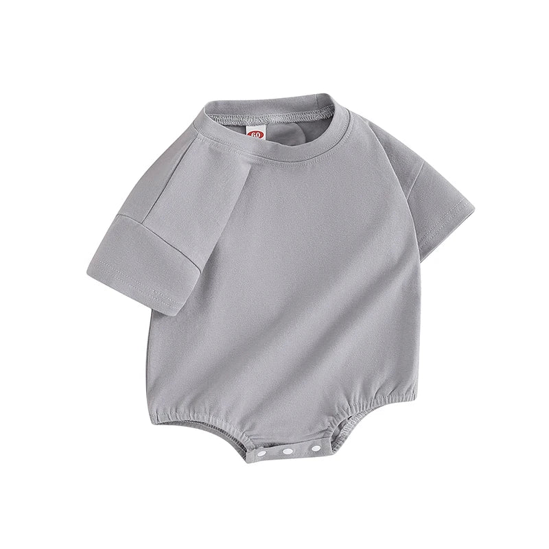 Baby Girls Boys Bubble Romper Short Sleeve Oversized Solid Color Basic Summer Clothes Bodysuit