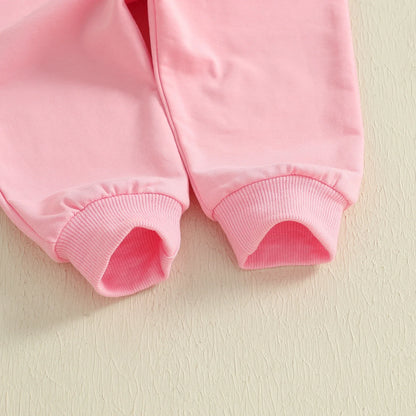 Baby Toddler Girls 2Pcs Thanksgiving Outfit Long Sleeve Turkey Gobble Embroidery Top + Pants Jogger Set Clothes