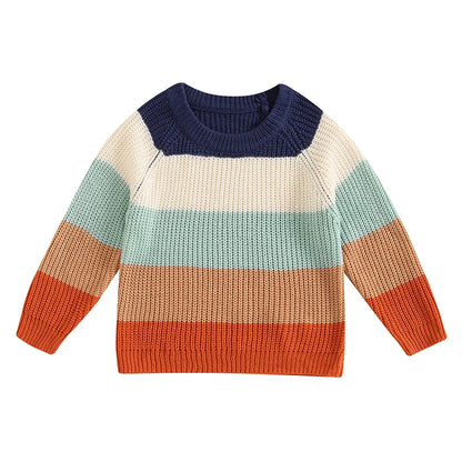 Baby Toddler Boys Girls Sweater Casual Contrast Color Stripes Warm Knitted Long Sleeve Pullover Top
