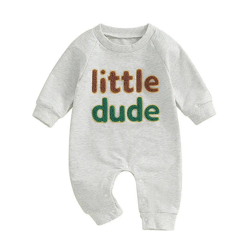 Baby Boys Mama's Boy / Little Dude Fall Romper Letter Embroidery Long Sleeve Crew Neck Full Length Jumpsuit