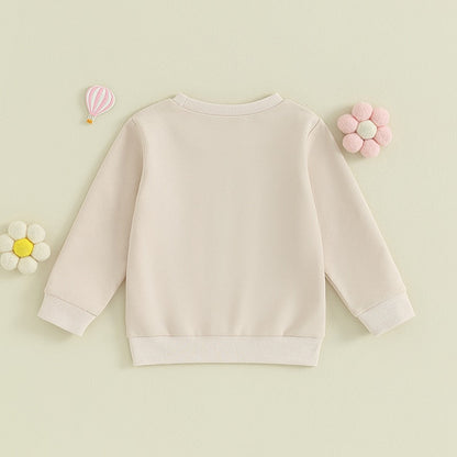 Toddler Baby Kids Boys Girls Fuzzy Letter Embroidery Cousin Crew Matching Long Sleeve Round Neck Pullover Loose Top
