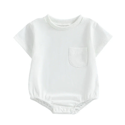 Baby Toddler Girls Boys Basics Bodysuit Short Sleeve Crew Neck Front Pocket Solid Summer Jumpsuit
