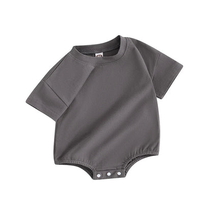 Baby Girls Boys Bubble Romper Short Sleeve Oversized Solid Color Basic Summer Clothes Bodysuit