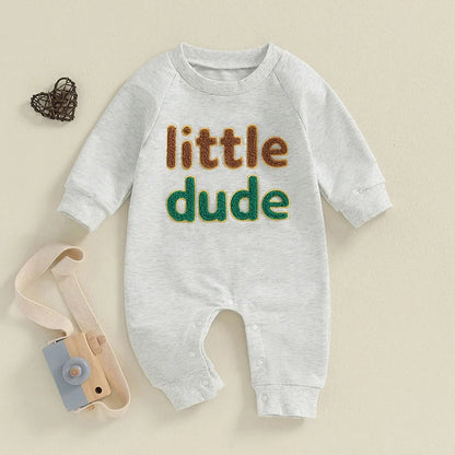 Baby Boys Mama's Boy / Little Dude Fall Romper Letter Embroidery Long Sleeve Crew Neck Full Length Jumpsuit