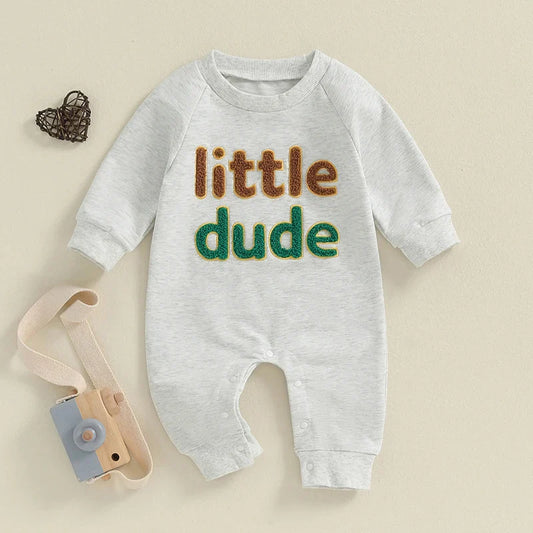 Baby Boys Mama's Boy / Little Dude Fall Romper Letter Embroidery Long Sleeve Crew Neck Full Length Jumpsuit